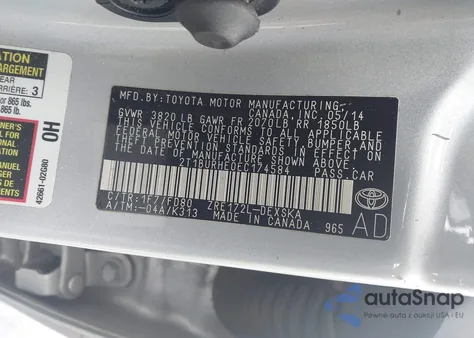 2014 Toyota Corolla S Plus z USA, uszkodzony, nr VIN 2T1BURHE0EC174584